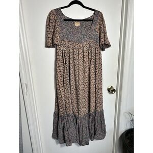 VTG 70s India Imports of Rhode Island Dress M Floral Rayon Boho Hippie Prairie